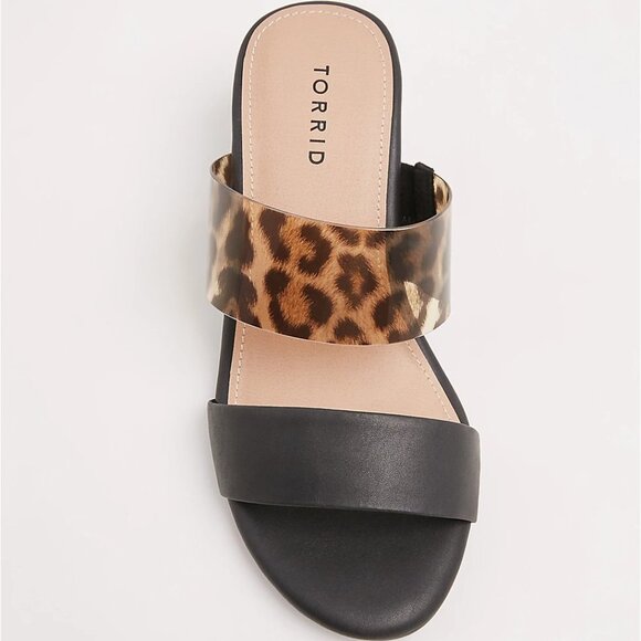 🆕BLACK & LEOPARD FAUX LEATHER BLOCK HEEL SANDAL - Picture 2 of 4